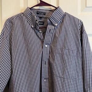 Izod Mens Shirt Lg Button Up Purple Checks Long Sleeves Business Casual Classic